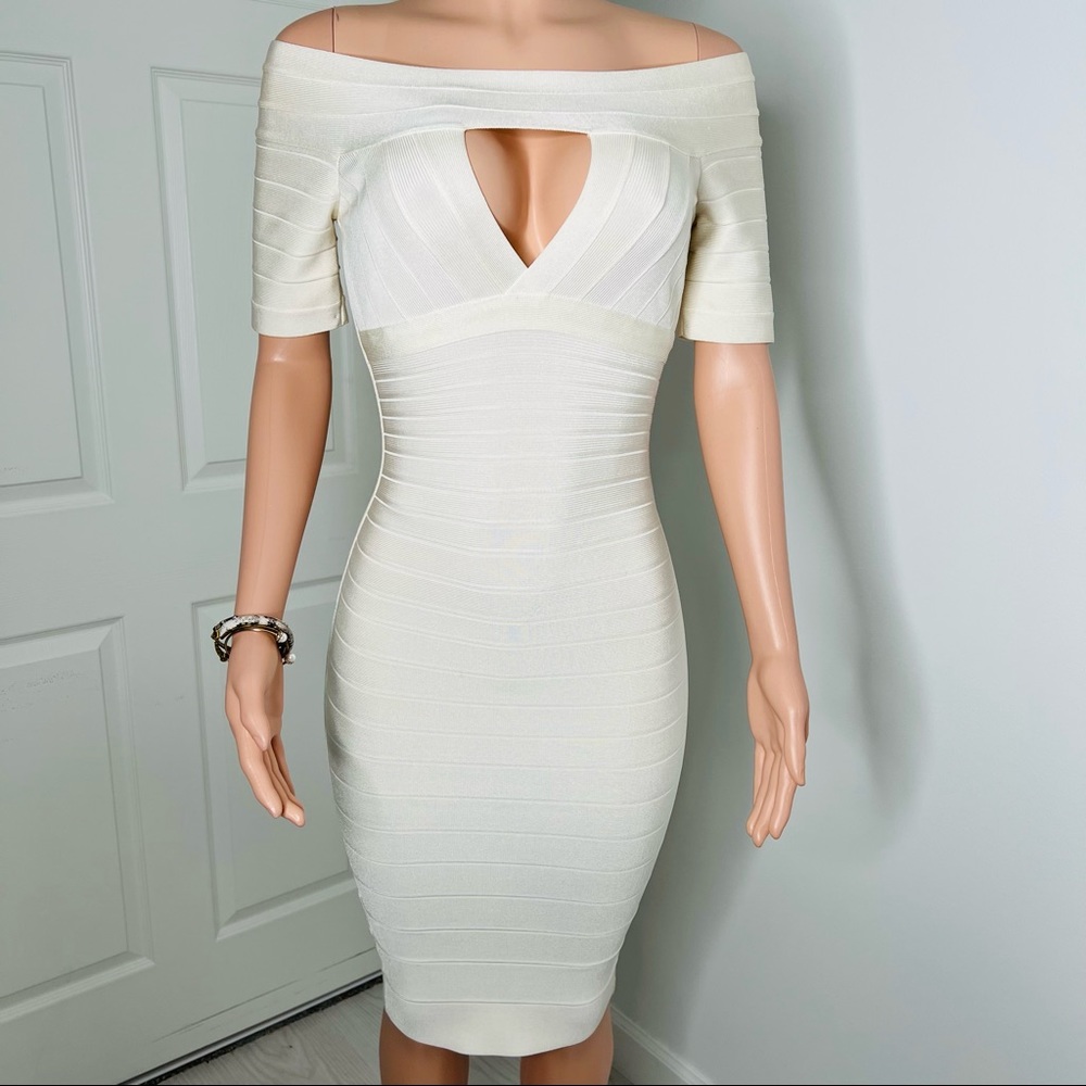 HERVE LEGER 'Kristin' Alabaster Bandage Dress Ivory/off white